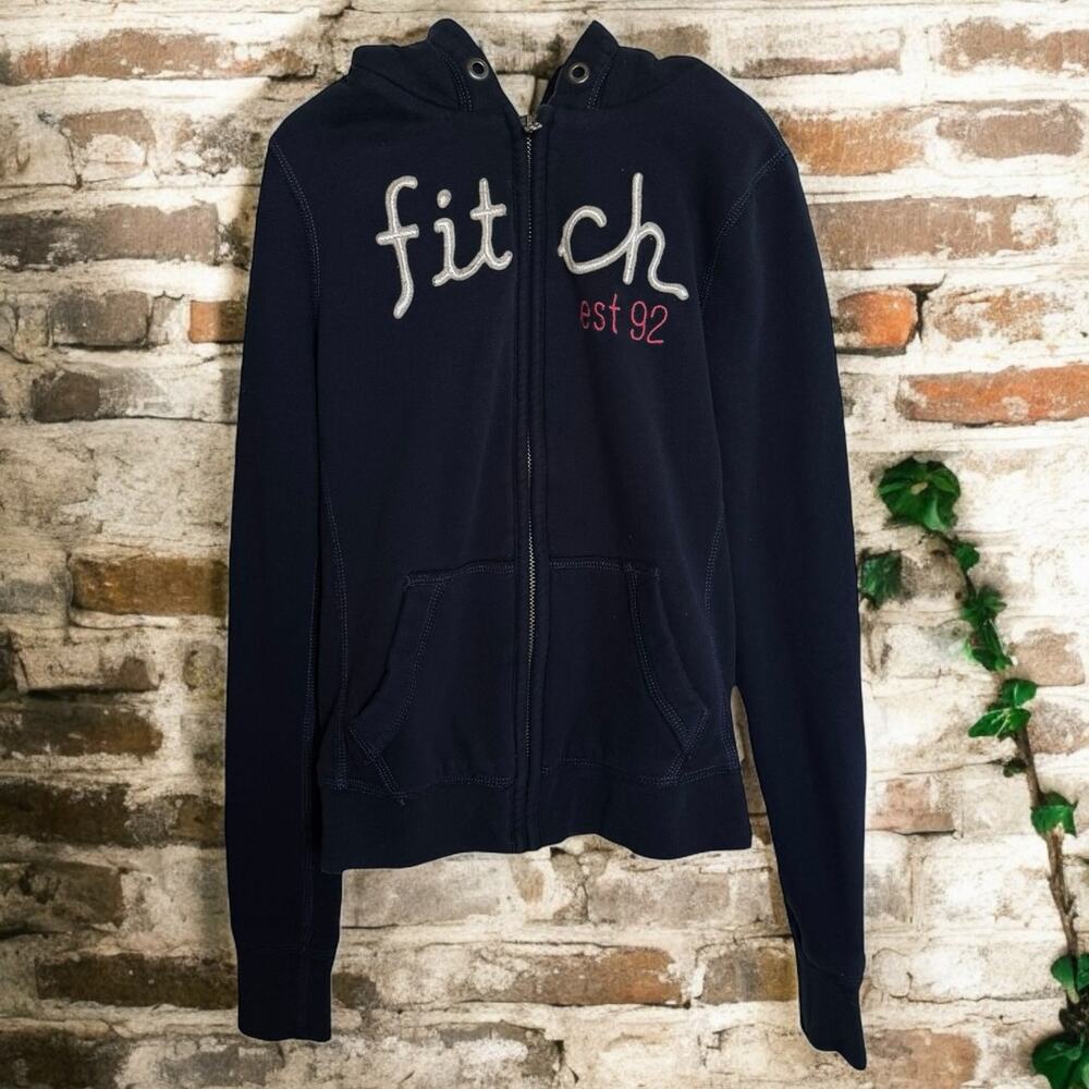 Abercrombie Kids Girls Hoodie Sz M Zip Front Fitch Navy Blue Fluffy‎ Lining